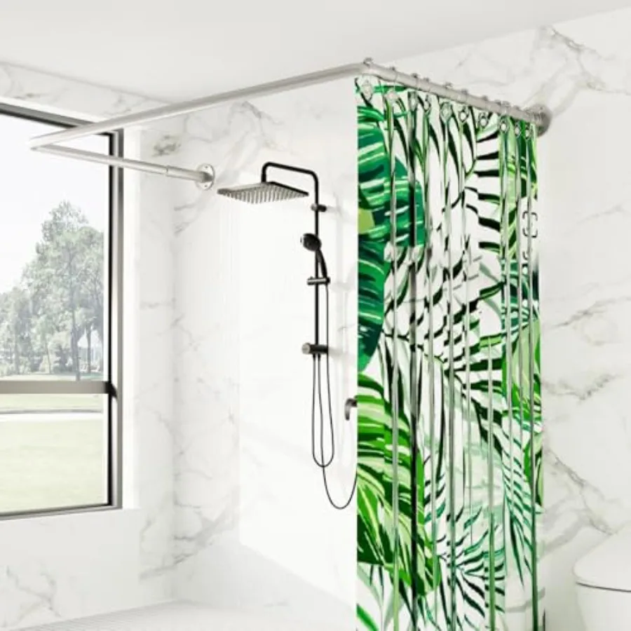 

U-образный карниз для душевой занавески [Длина по обеим сторонам: 23-52 дюйма, посередине: 31-46,5 дюймов] Регулируемый U-образный карниз для душевой, угловой карниз для улицы
