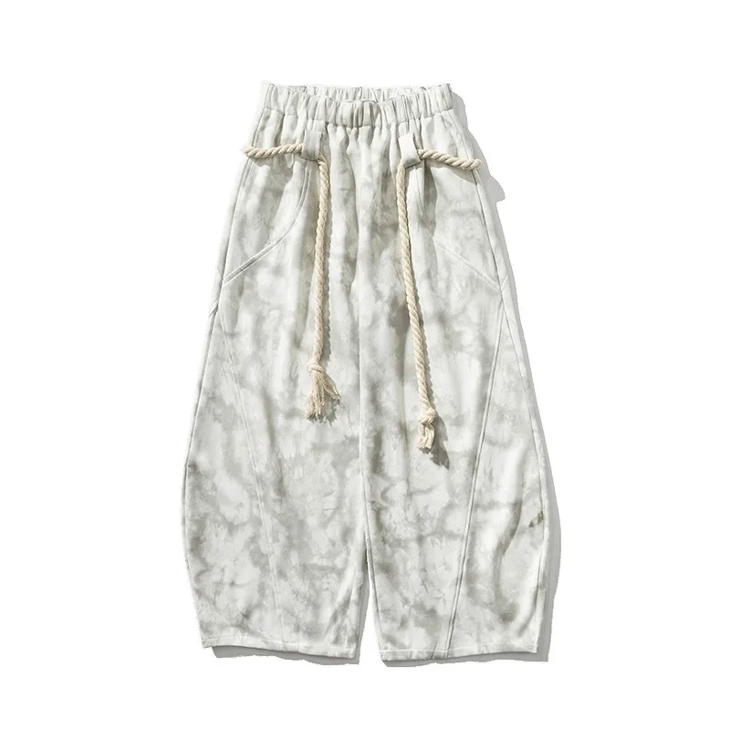 Streetwear Harajuku Tie Dye Pants Men Baggy Pants Rope Design Stretch Waist Trousers Male