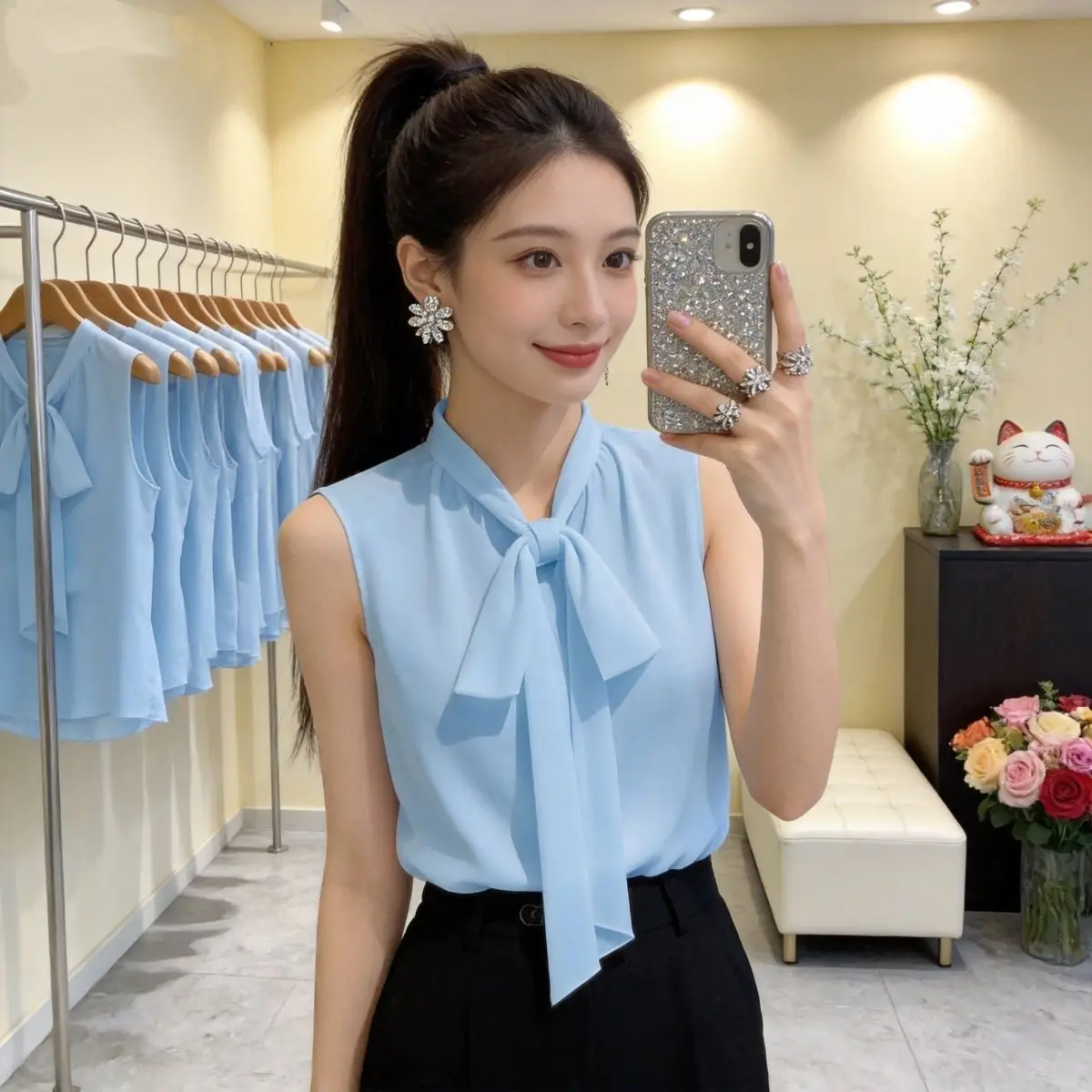 

Women's Chiffon Sleeveless Vest Knot Casual Loose Fit Summer Top Inner Wear under Shirt High-End Feeling Outerwear