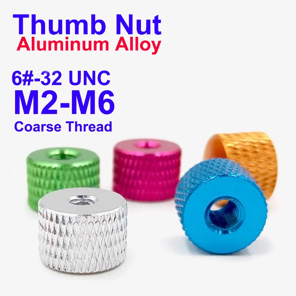 

5Pcs/Lot M2-M6 Coarse 6#-32 UNC Aluminum Colorful Knurled Round Thumb Nuts Hand-Tightening for DIY Projects