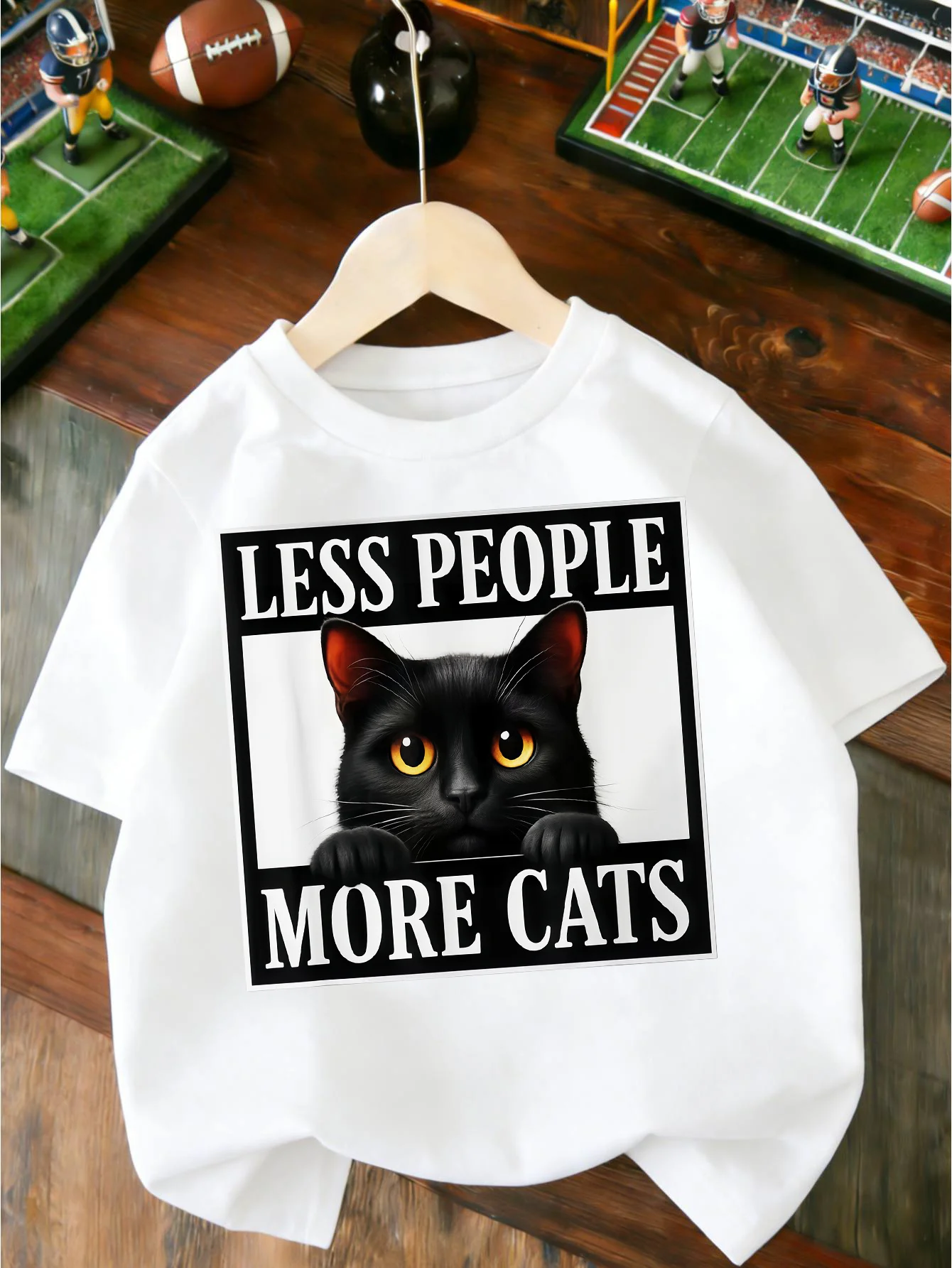 Less People More Cats Black Cat Letter Graphic Family Matching T Shirt Boys Girls Short Sleeve Summer Crew Neck Casual Tops