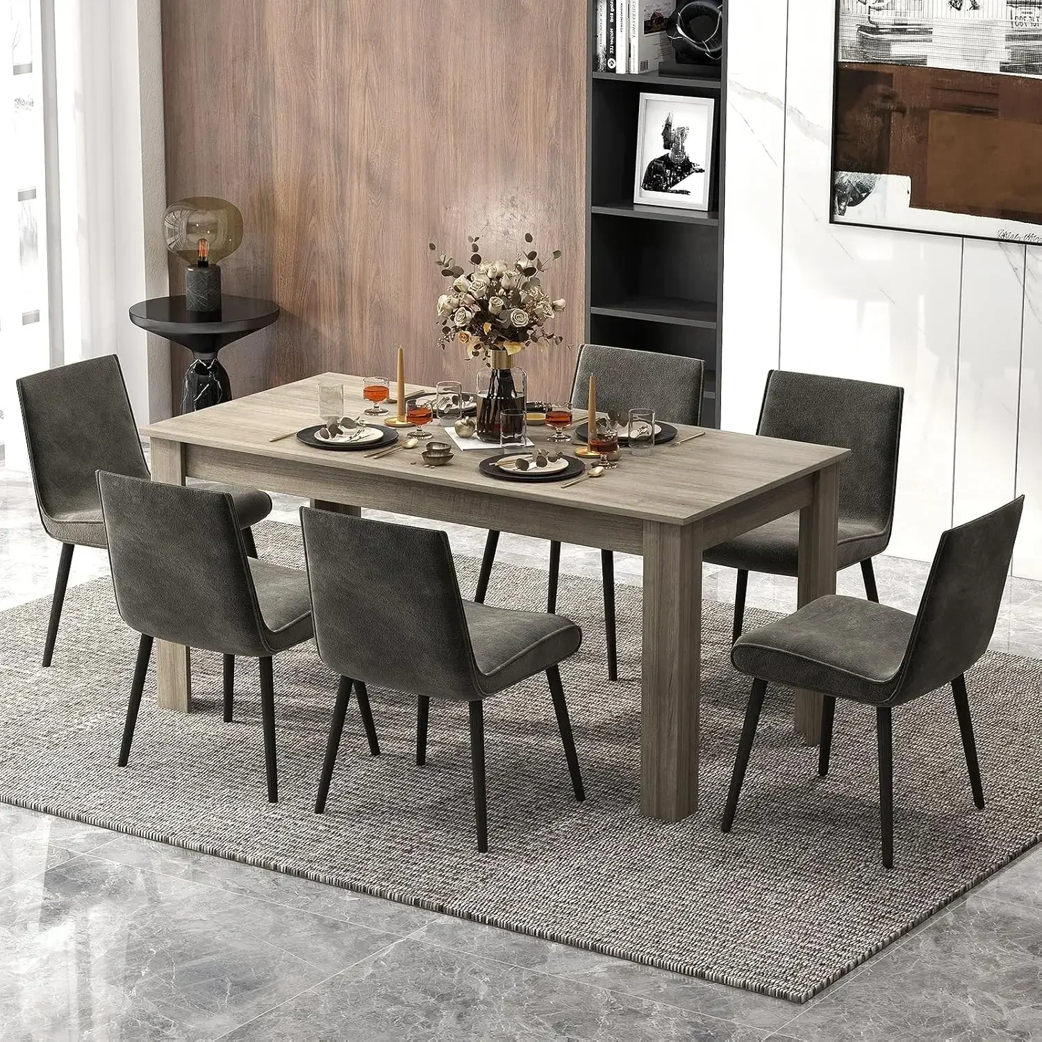 Dining Table for 4-6 People, 63” Rectangular Dining Room Table, Farmhouse Dinette Table with Large Computer Workstation, Modern