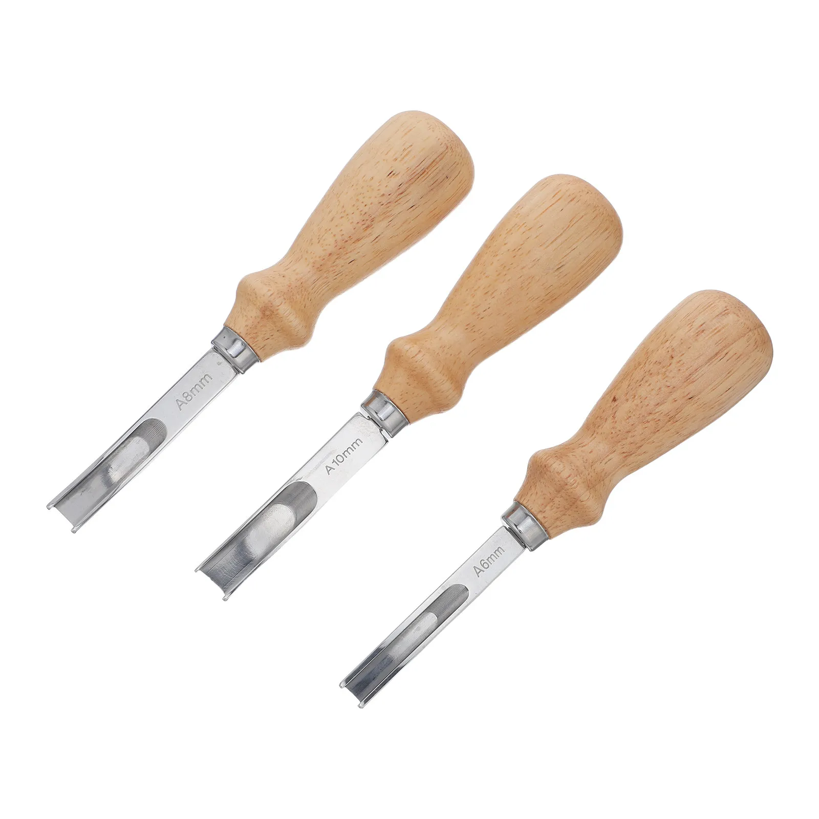 3Pcs Edge Skiving Beveler Tool Set 6Mm 8Mm 10Mm Professional Stainless Steel Blade Wooden Handle for Leathercraft DIY