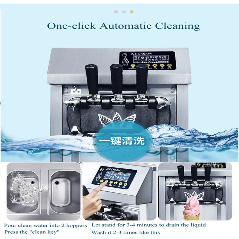 La macchina per gelato soft a tre colori da tavolo automatica commerciale a tre teste può produrre più gusti di gelato