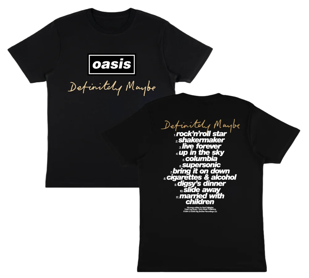 Oasis Definitely Maybe Tracklist Pure Cotton T-Shirt Men and Women Spring Summer New Arrivals Fashion Casual Short Sleeves Shirt