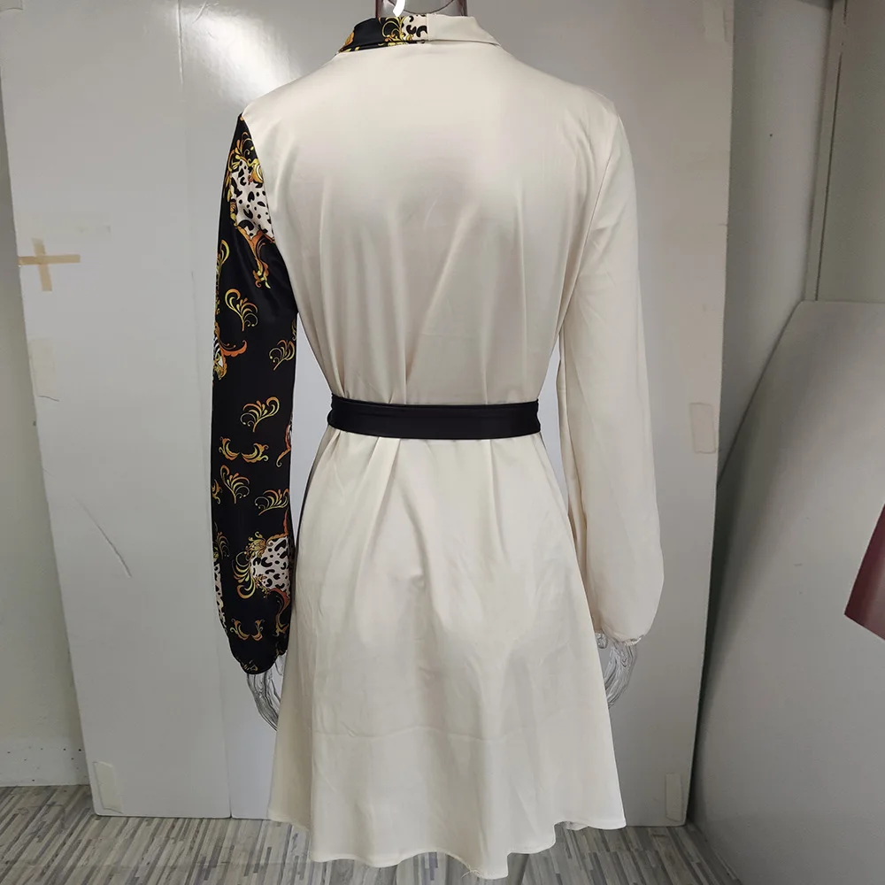 2026 Herbst Winter Mode Damen Elegantes Farbblock-Einteiler-Kleid mit Gürtel – Detail 14
