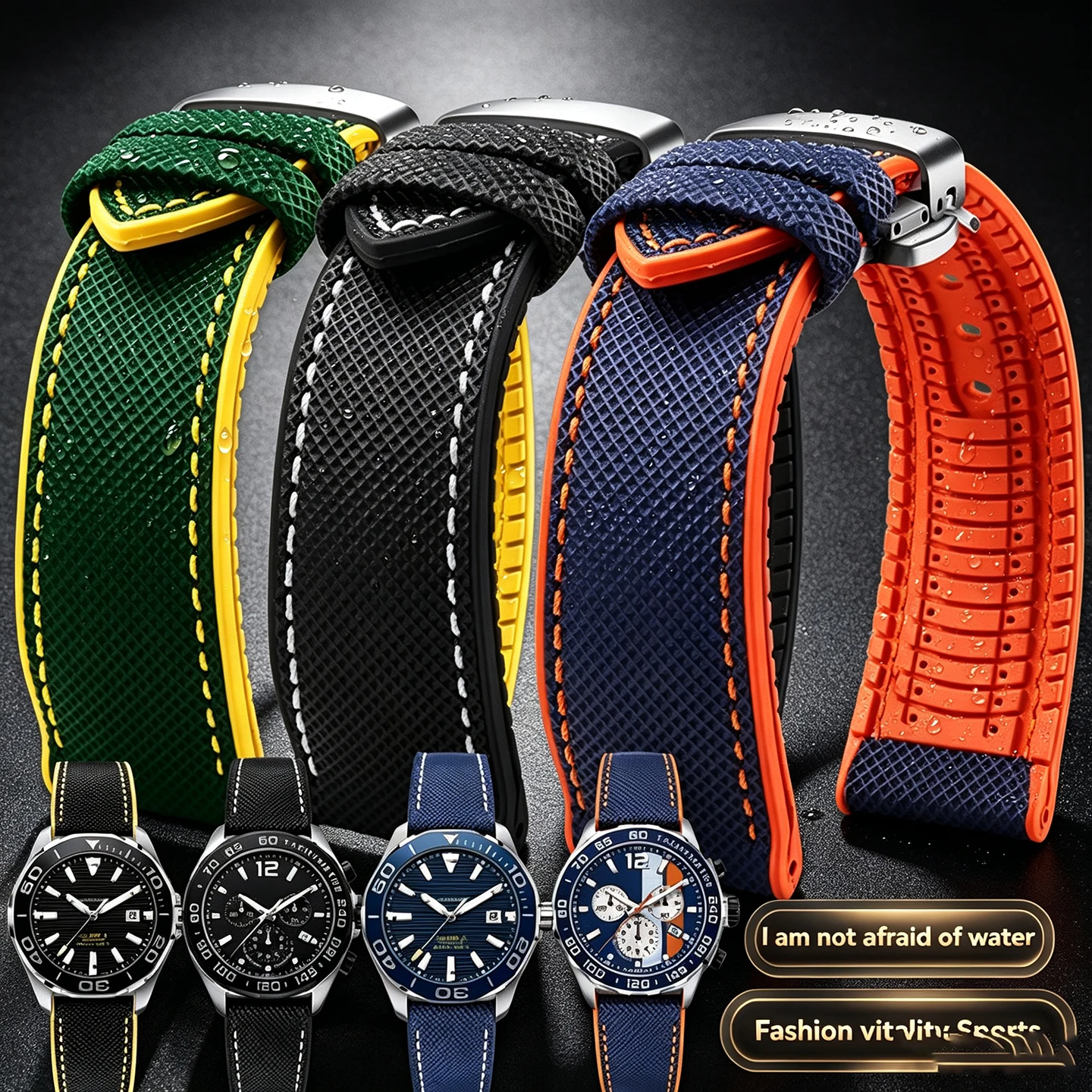 20/21/22/23/24mm New Nylon Sailcloth Texture Rubber Hybrid Waterproof Watch Strap Men Women Universal For Multiple Watch Brands