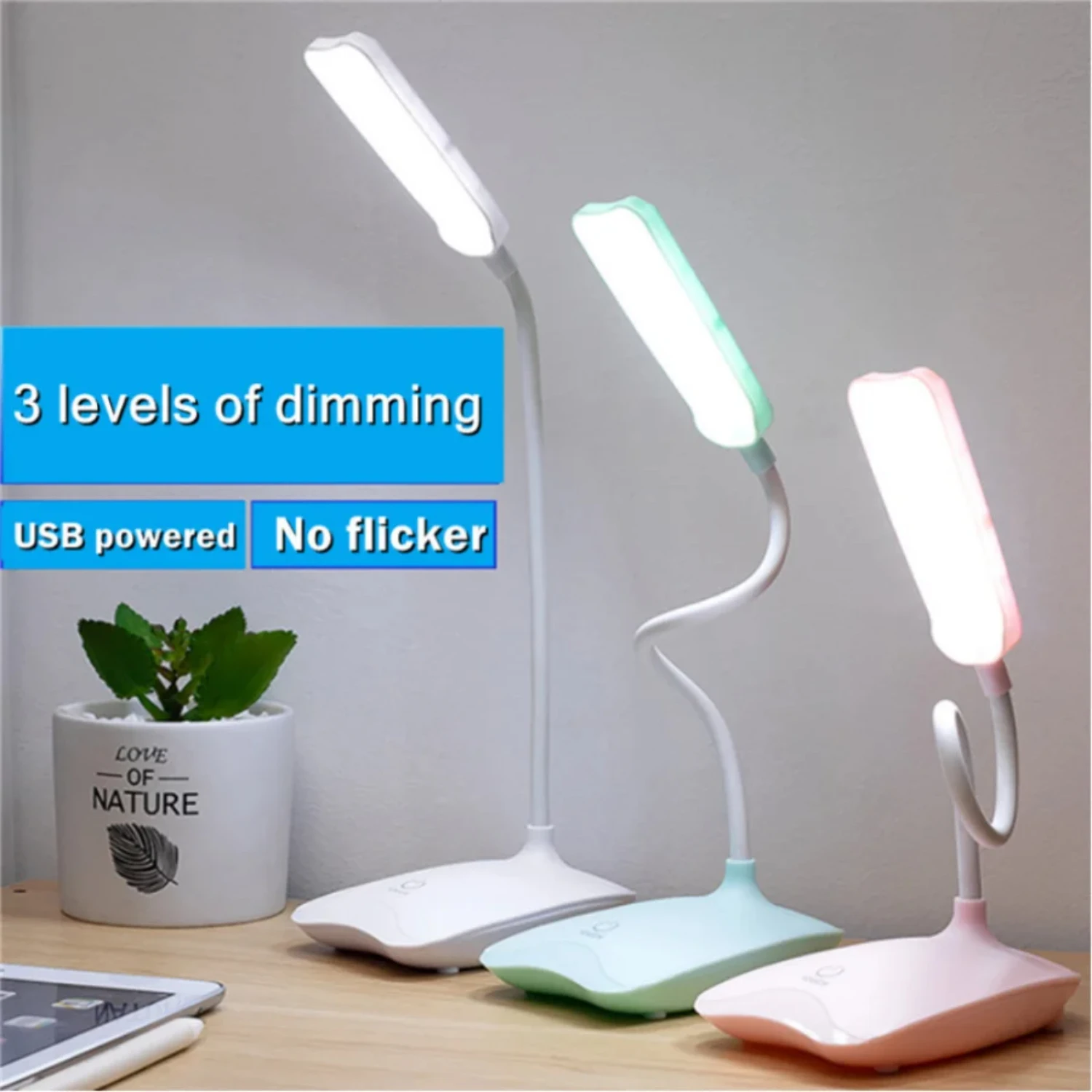 LED Desk Lamp Foldable Dimmable  Table Lamp DC5V USB Powered table Light 6000K night light  dimming portable lamp