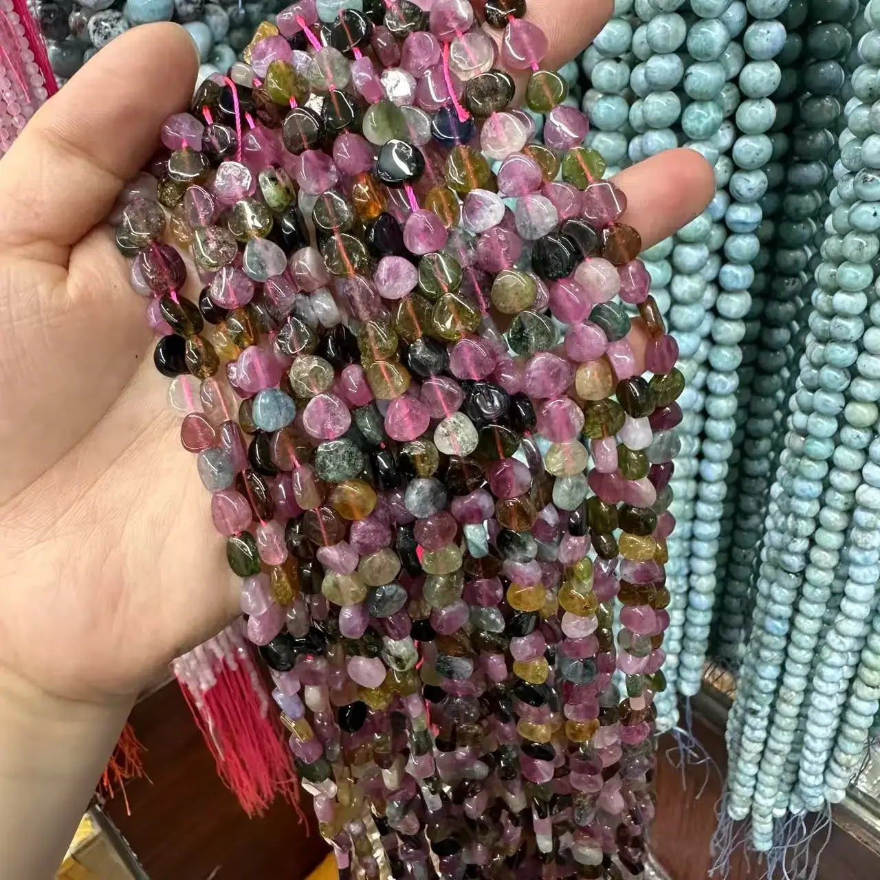 AAA التورمالين الطبيعي الأحجار الكريمة شكل قلب حوالي 6 مللي متر فضفاض الخرز صنع قلادة سوار ذاتي الصنع للمجوهرات والاكسسوارات بالجملة