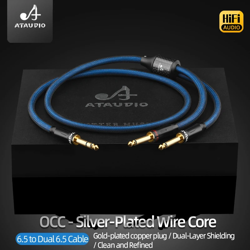 HiFi 6.5mm TRS to Dual 6.5mm TS Audio Cable Double Shielding OCC Silver Plated Wire Core Gold Plated Copper Plug for Mixer