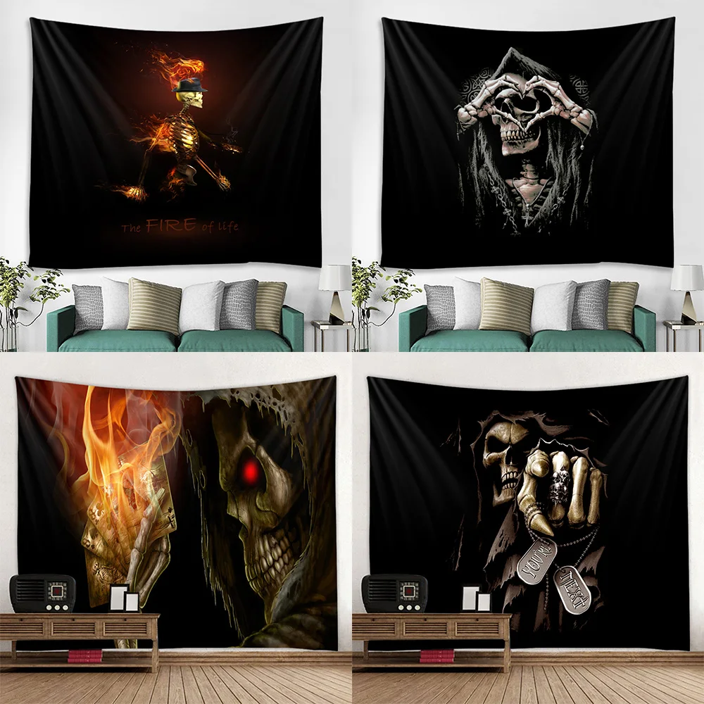 Home Decor Cool Horror Halloween Skull Print Pattern Tapestry Living Room Bedroom Wall Decoration Background Cloth 