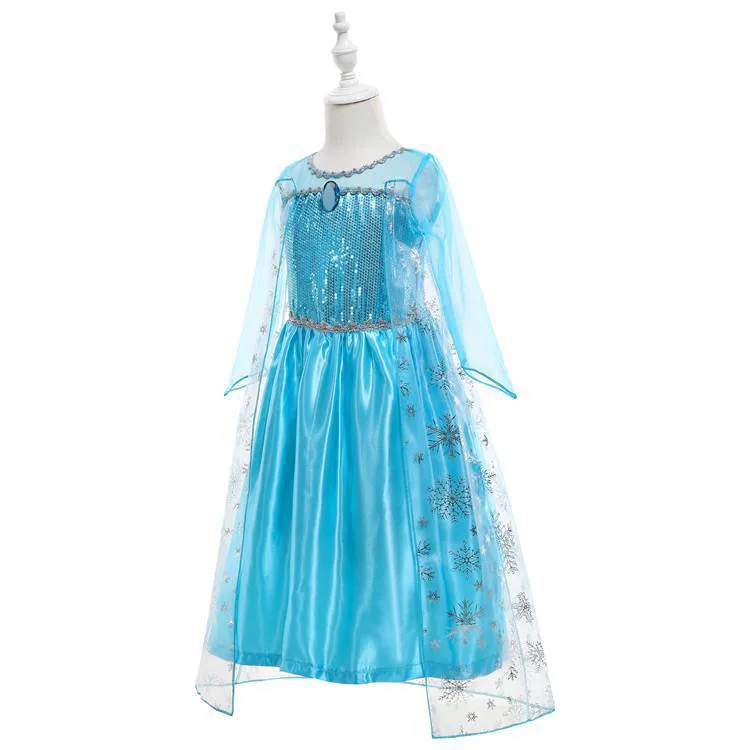 Light up Frozen 1 Elsa Princess Sequined Dress Girls 2024 Snow Queen Cosplay Halloween Apparel With LED Light Toddler Party Gown