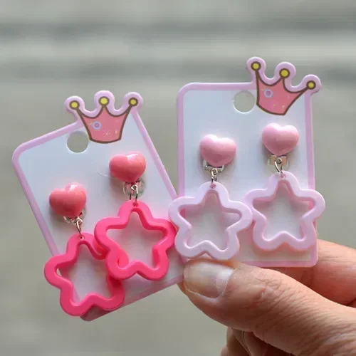 Cartoon cute stars children's earrings acrylic earrings without ear holes ear clips earrings children's ear clips holiday gifts