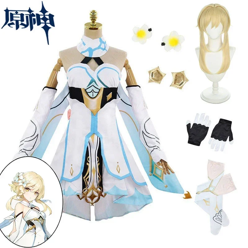 Lumine Cosplay Costume Dress Wig Anime Game Genshin Impact Lumine Cosplay Dress Wig Halloween Carnival Costumes for Women