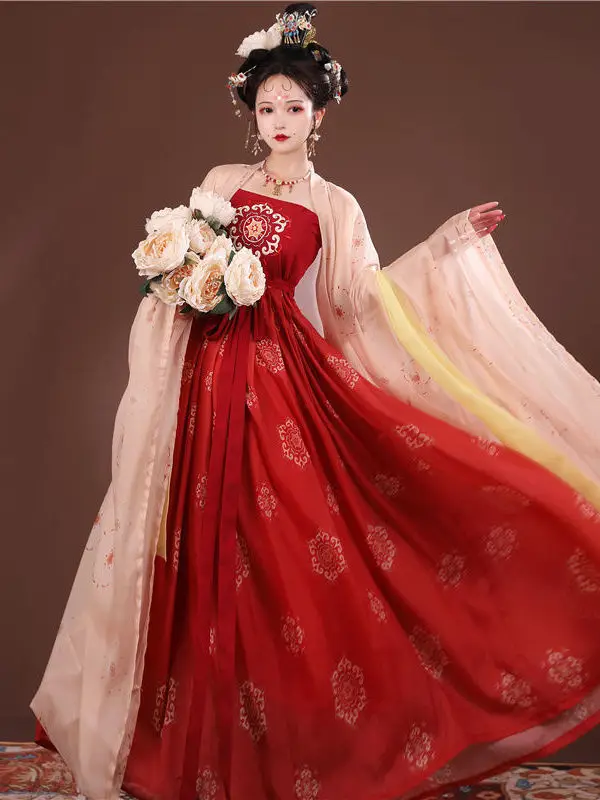 Hanfu Jurk Vrouwen Chinese Traditionele Cosplay Kostuum Tang Dynastie Oude Hanfu Zomerjurk Rode En Groene Podium Dansjurk