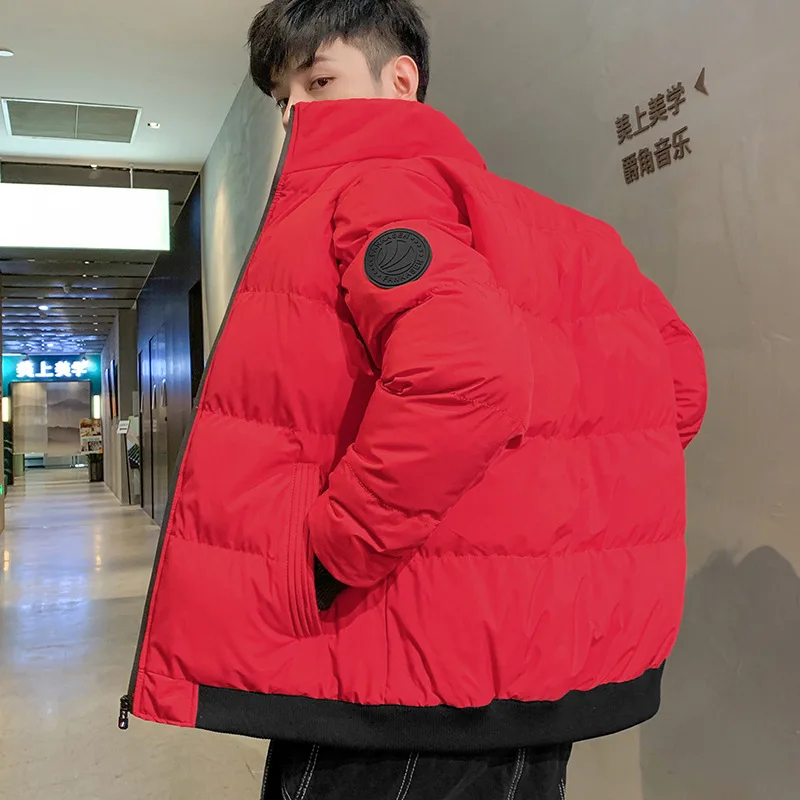 Men's Casual Cotton-padded Coat Winter Warm Thickened Solid Color Jacket Stand Collar Trendy Korean Style Fit Padded Jacket