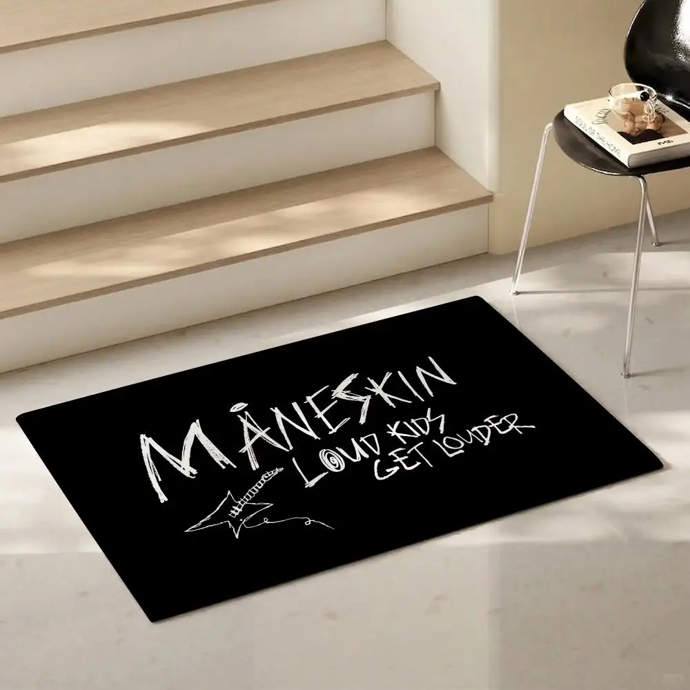 Rock Band Maneskin Floor Mat Eco-Friendly Flannel Doormat Non-Slip Odorless Soft Short Plush Indoor Floor Rug