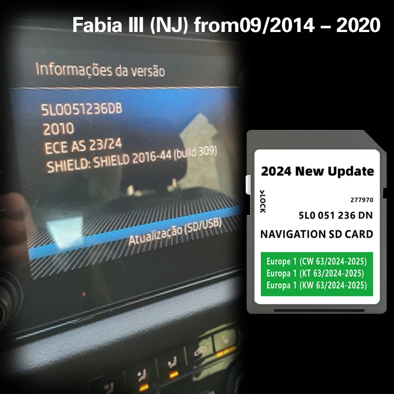 

Suitable for Fabia III (NJ) from09/2014-2020 Map Cover Netherlands Italy France Navi SD 32GB Card