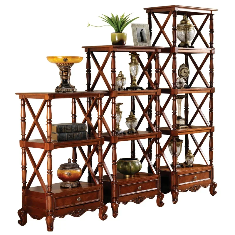 

American solid wood living room rack multi-layer display combination floor display retro bogu rack