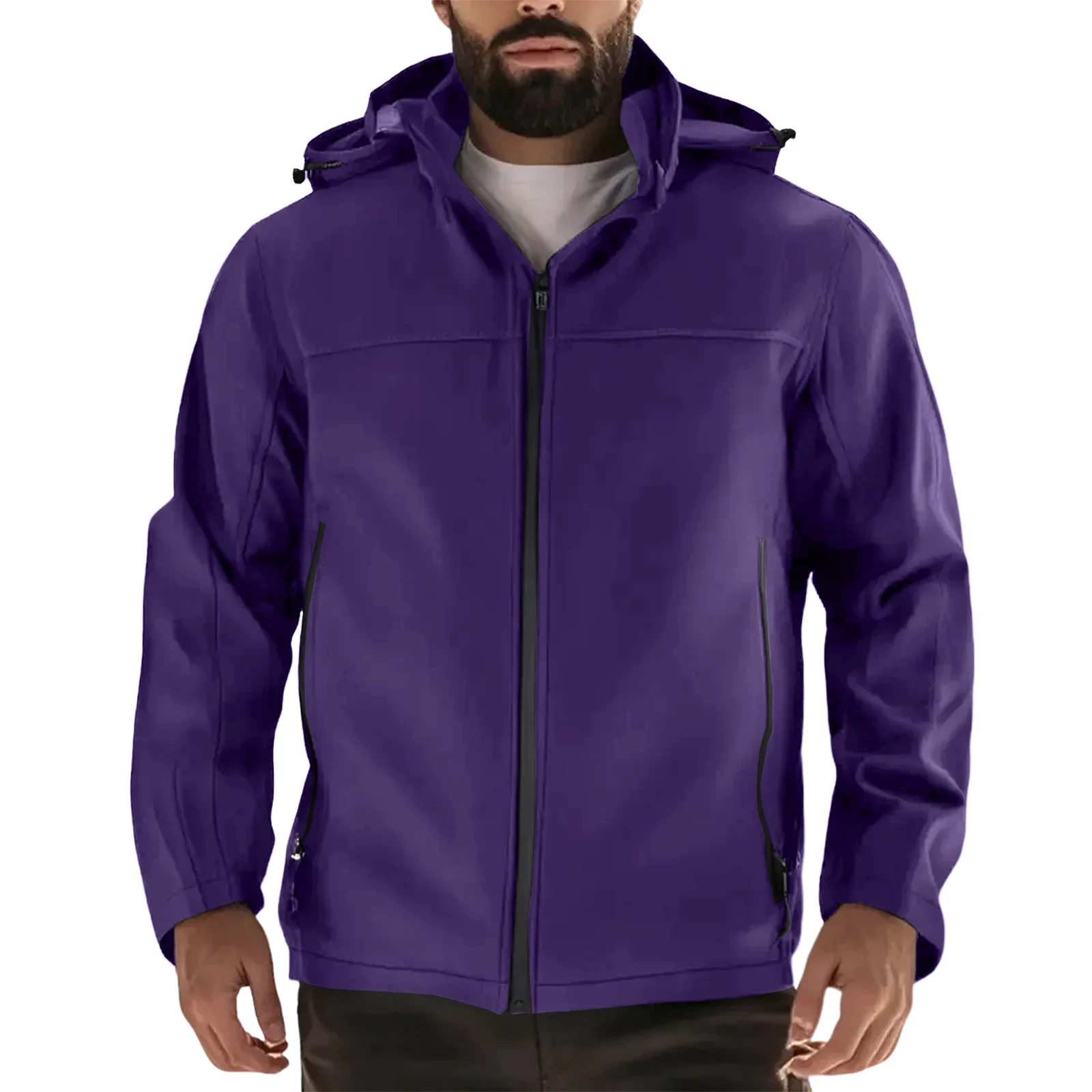 

Winter Men'S Leisure Outdoor Travel Windproof Waterproof Plush Solid Color Warm Jacket Hooded Big Pocket Zipper Jacket