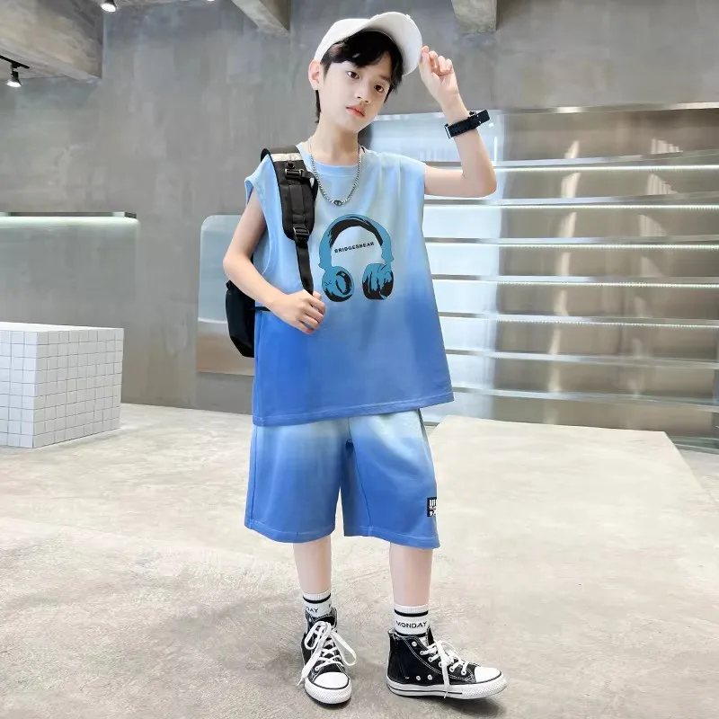

Модный комплект верхней и нижней одежды для мальчиков, летний костюм, детская повседневная футболка с короткими рукавами и шорты, комплект одежды из 2 предметов