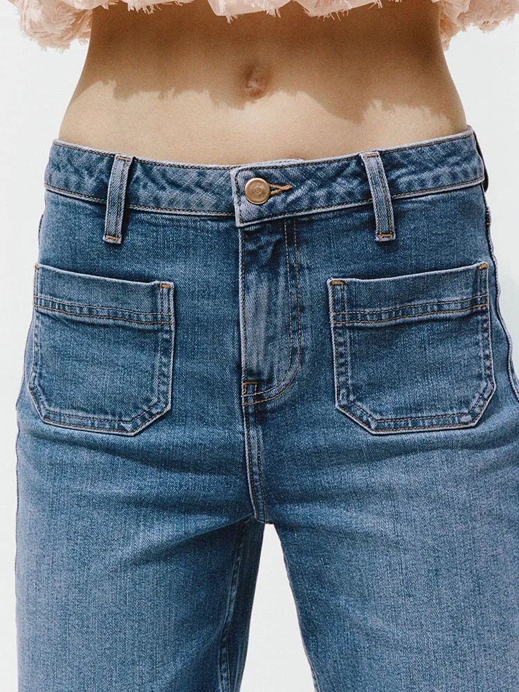 

Новое весеннее поступление, женские универсальные модные повседневные джинсы с высокой талией и прямыми штанинами, длинные брюки свободного покроя с нашивкой