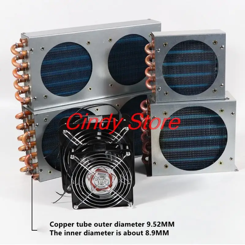 Imagem -02 - Aleta de Alumínio Refrigerado a Água do Congelador do Refrigerador do Radiador do Condensador do Escudo Pequeno e Permutador de Calor do Tubo de Cobre com fã