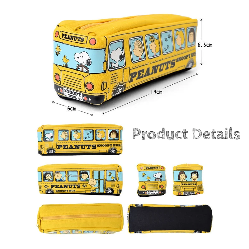 Cartoon Snoopy Bus Pencil Bag Canvas Large Capacity Car Zipper Pen Pencilcase for Student Stationery School Supplies kids gift