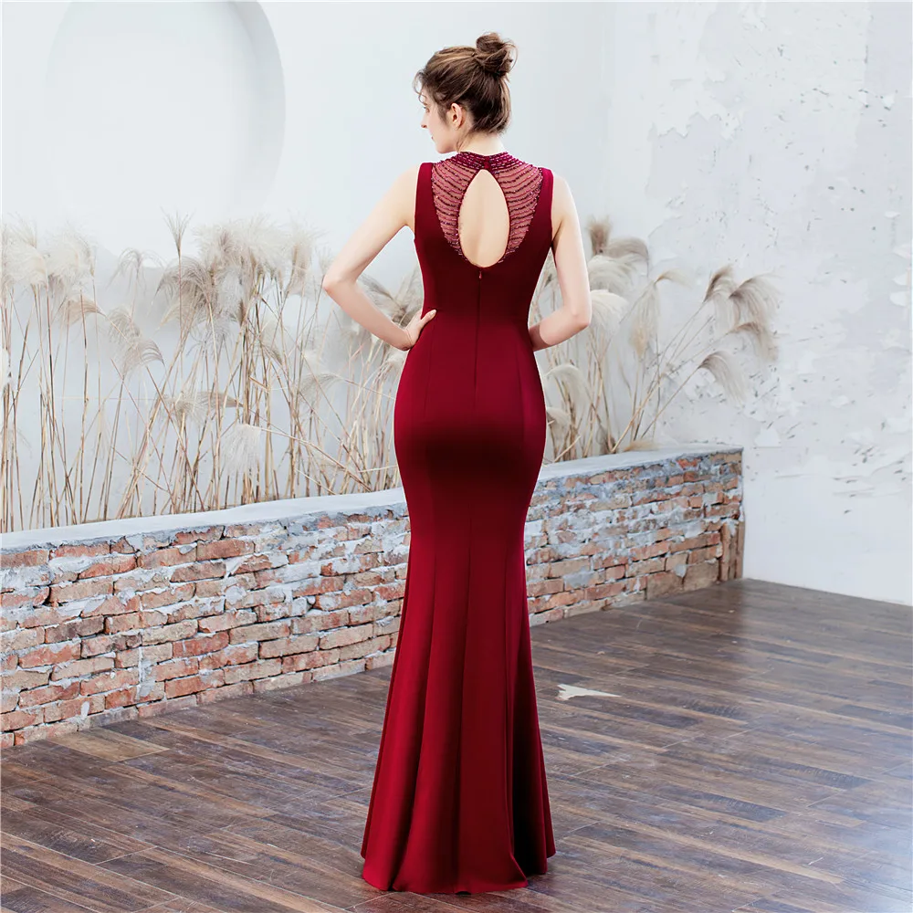 Vestido de noche Formal personalizado para mujer, vestido largo Maxi con cuello redondo y lentejuelas de encaje sin mangas para invitados de boda y graduación