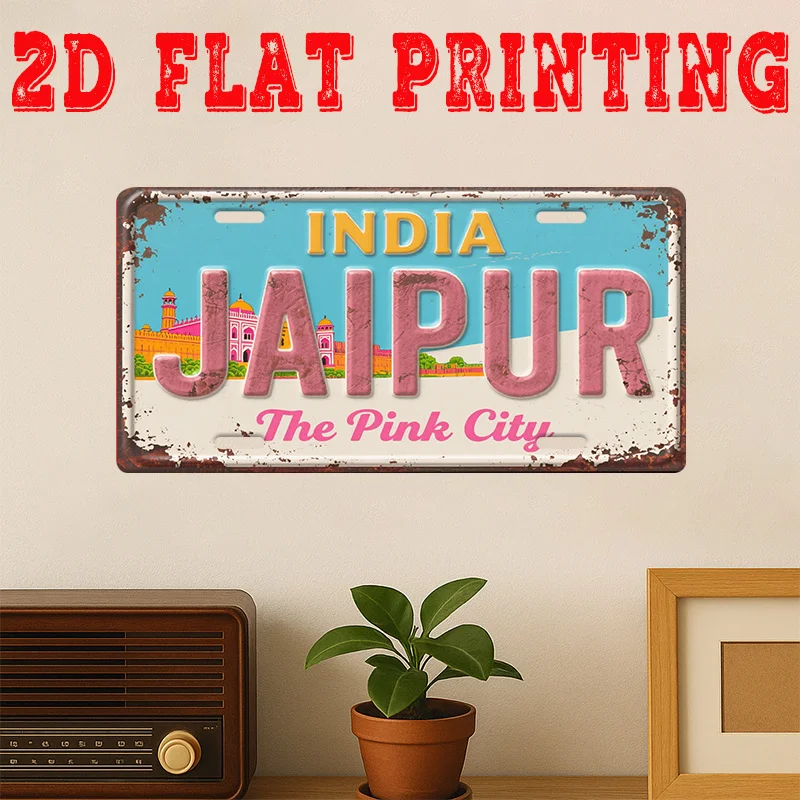 Letrero de metal - India Jaipur, la ciudad rosa, placa de metal vintage duradera, decoración de pared, arte de pared para el hogar, oficina, bar, man cave
