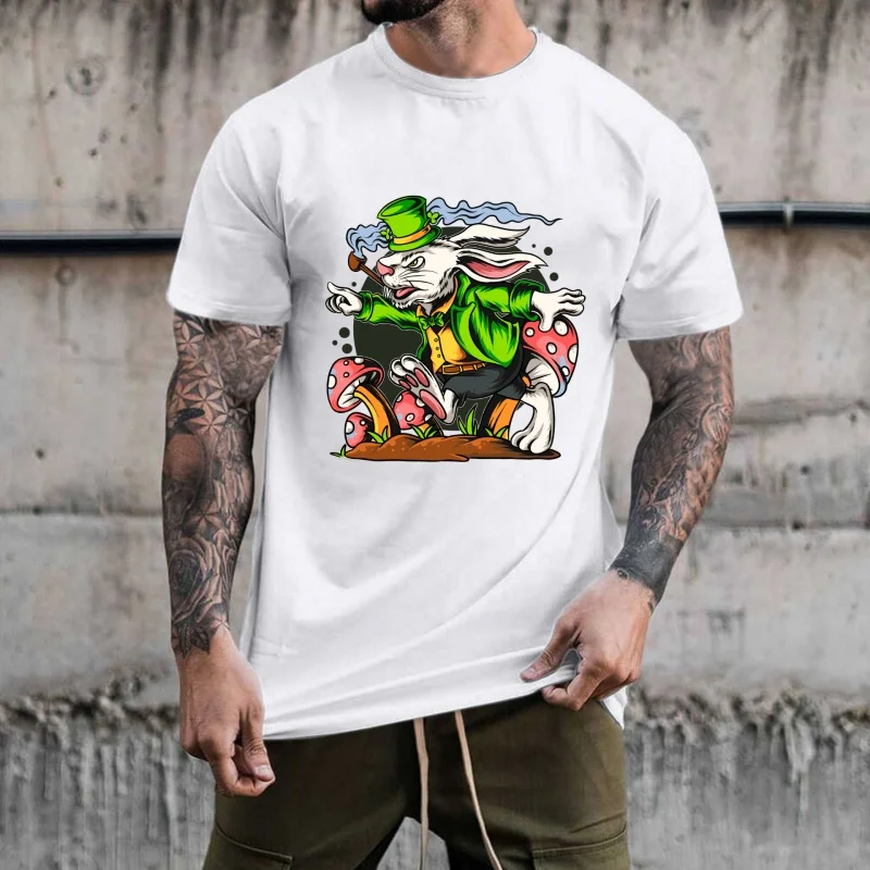 Trendy Cartoon Smoking Rabbit Heat Transfer White Ink Iron - on, Personalized Mushroom Pattern, Suitable for T - Shirts/Canvas