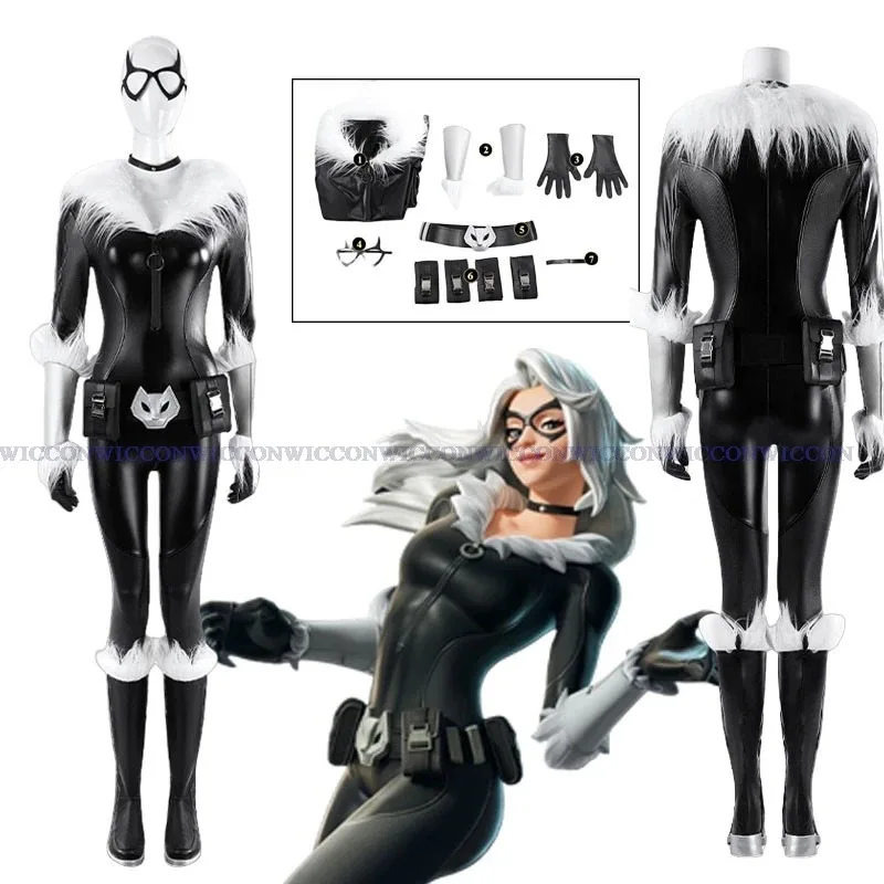 

Костюм для косплея Fortnitte, черный кот, черный комбинезон для косплея с маской для глаз, женская обувь на Хэллоуин, карнавальный костюм для ролевых игр