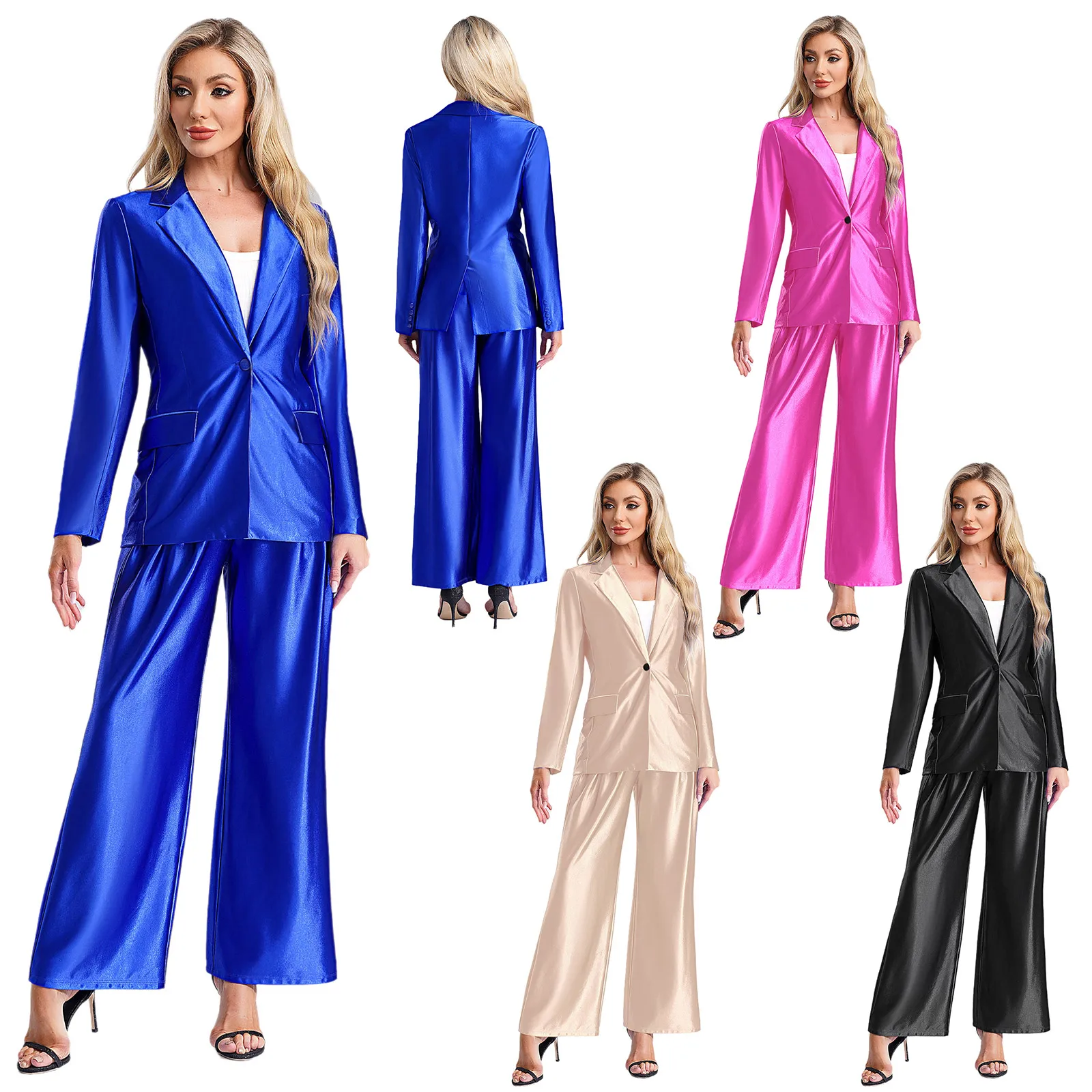 Eleganter Damen-Anzug, einfarbig, langärmelig, Revers, Blazer, Mantel, Oberbekleidung mit hoher Taille, Hose für Arbeit, Business, formelle Anlässe