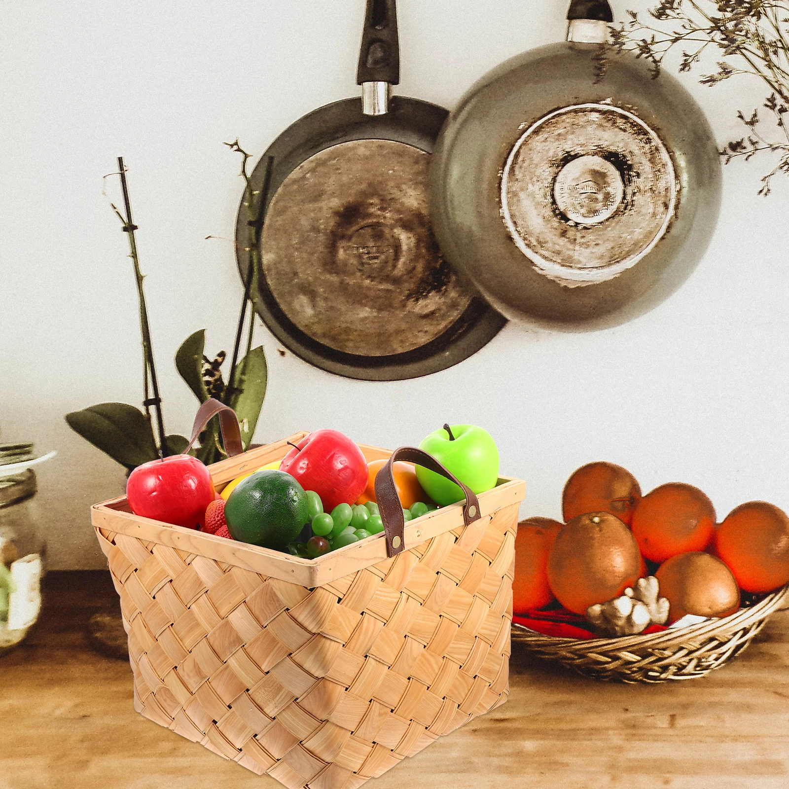 

Wooden Fruit Large Storage Lightweight Natural Hand Woven Basket With Handles Wall Hanging Portable Design Vegetable