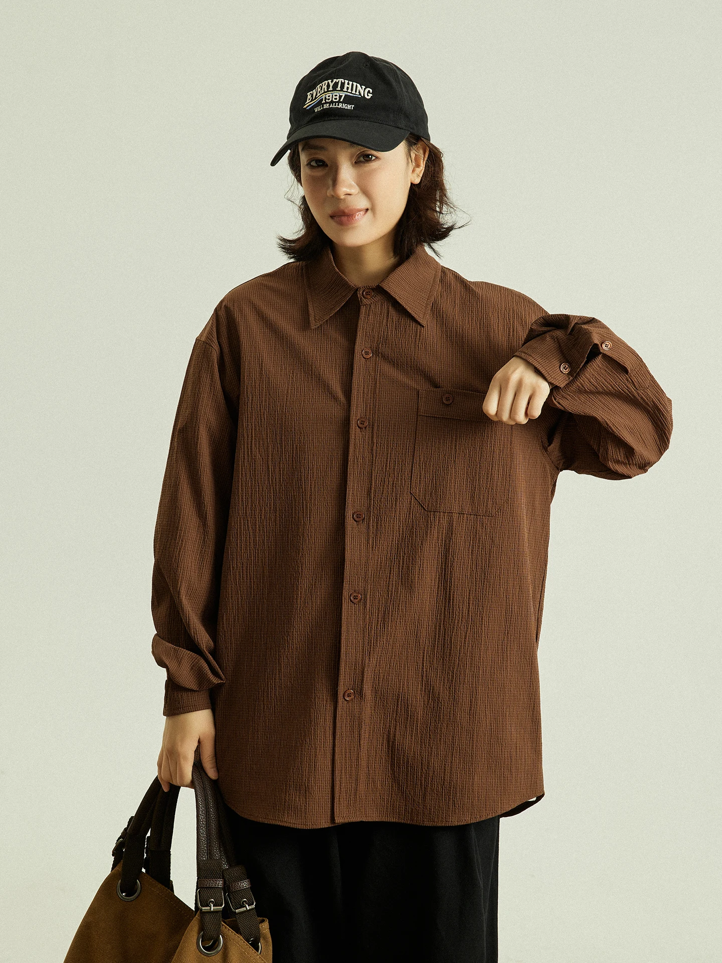 

Мужская рубашка GoodNorth с длинным рукавом, текстурированная, в клетку, свободного кроя, весенняя, модная, в стиле ретро, кофейного цвета, из полиэстера, повседневная, на пуговицах