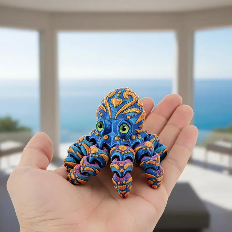Figurine de pieuvre imprimée en 3D avec tentacules articulés et flexibles, motifs colorés, pour la décoration de la maison, collection pour les amoureux de l'océan, cadeaux