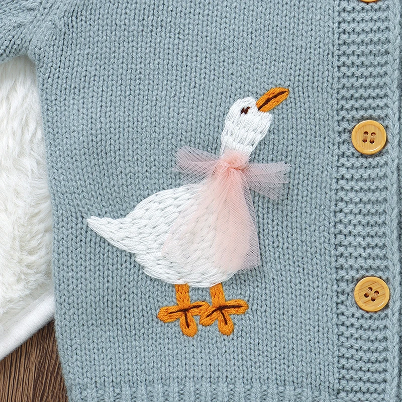 Baby Sweater Knit Infant Girl Boy Cardigan Long Sleeveless Autumn Newborn Kid Clothes Fashion Embroidery Cute Duck Top Outerwear