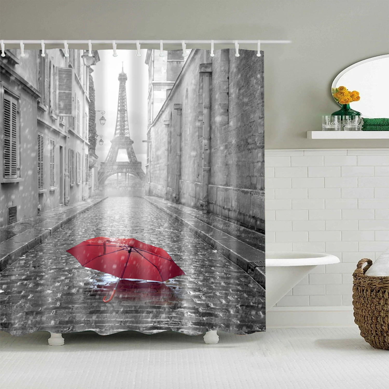 Vintage Paris Street Shower Curtain Waterproof Bathroom Decorative Partition Shower Curtains