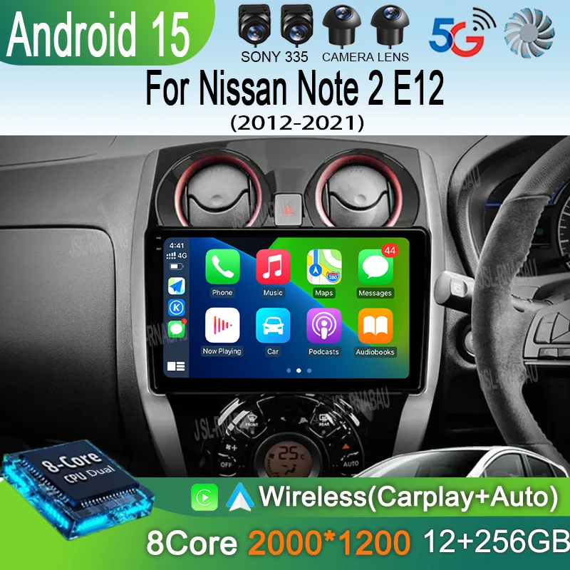 

Car Radio Android 15 Carplay Auto For Nissan Note 2 E12 2012-2021 Multimedia Video Player GPS Navigation WIFI 4G DSP Stereo DSP