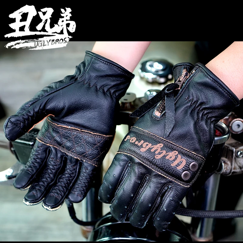 

Мотоциклетные перчатки Uglybros Retro из натуральной кожи, унисекс, для езды на открытом воздухе, защитные перчатки для мотокросса, с сенсорным экраном