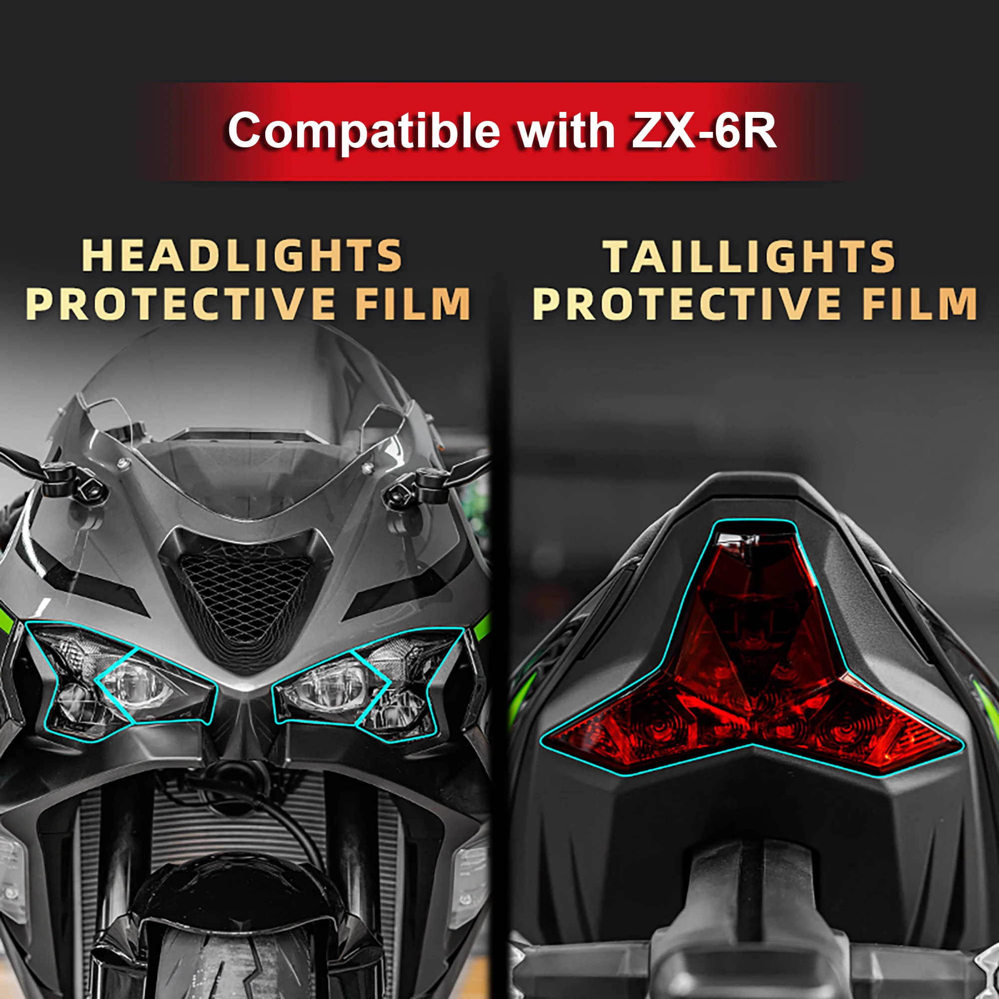 For 24/25/26 Kawasaki ZX 6R Waterproof Headlight Taillight Gauge Protector Film Self-Healing Anti-Fog Body Sticker
