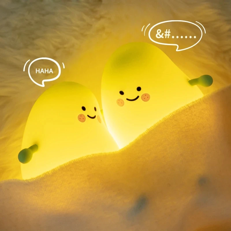 Cute Mango Silicone Night Light USB Rechargeable Cartoon Fruit Lamp Gifts For Kid's Bedroom Bedside Decor Couple Baby Nightlight