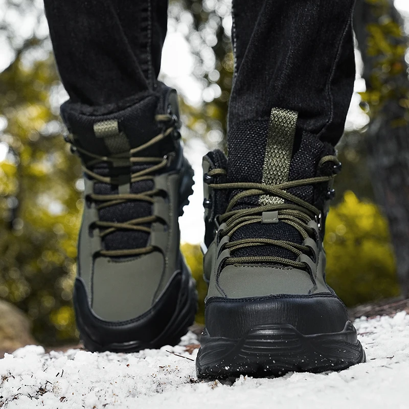 Winter Boots Mens Climbing Sneakers 2024 Plush High Top Hunting Shoes Ankle Boots Lace-up Outdoor Non-slip Hiking Boot Size39-48