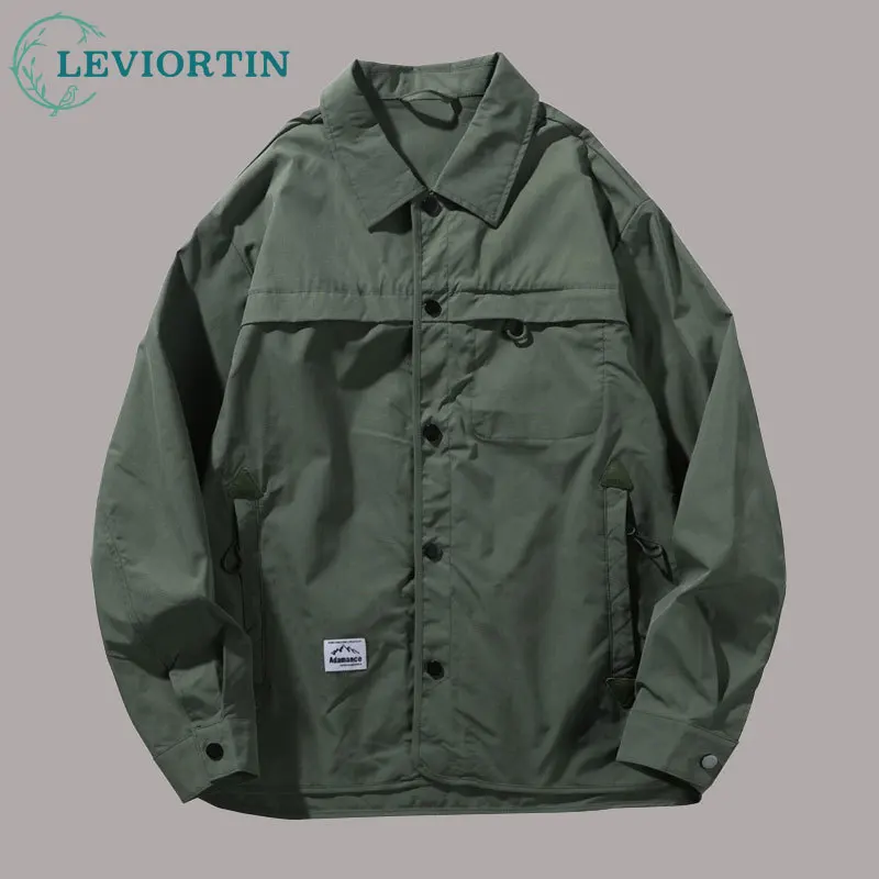 Trendy Men's Shirt Jakcet Spring Autumn Commuting Collar Windproof Workwear Jacket Outdoor Hiking, Fishing Loose Outwear Coats