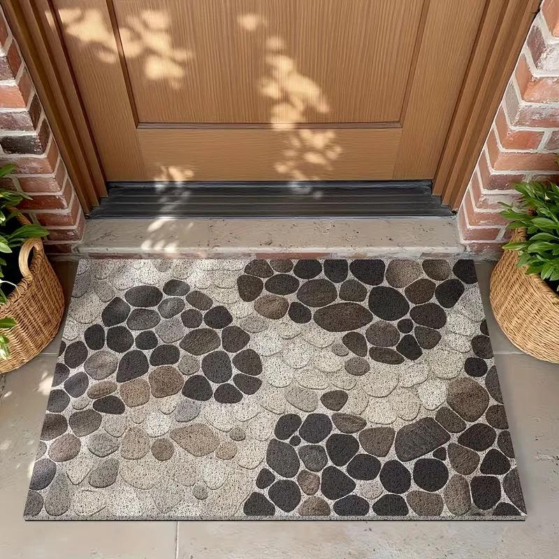 Stone Pattern Doormat European Retro Style Pebble Print Carpet Home Hallway Entrance Floormat Non-slip Rug for Living Room