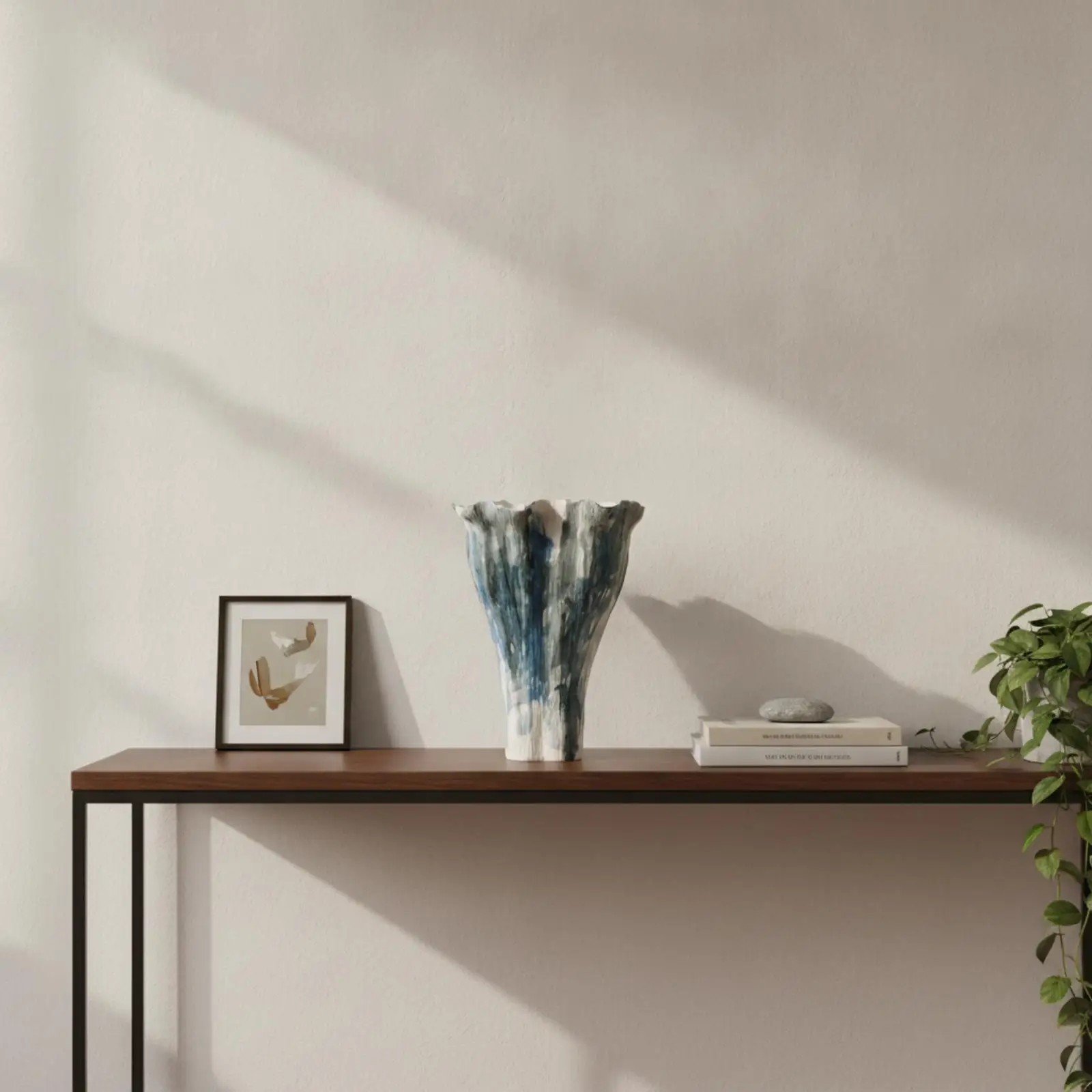 Modern Ceramic Planter Vase Decorative Sculpture for Console Table with Irregular Rim and Tapered Handcrafted Body