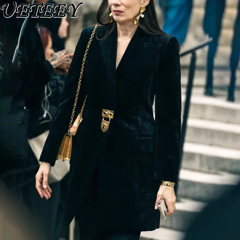 

Autumn New Patchwork Elegant Commuter Style Blazer Coat Women's Fashion Design Sense Niche Versatile Mid-Length Suit Jacket