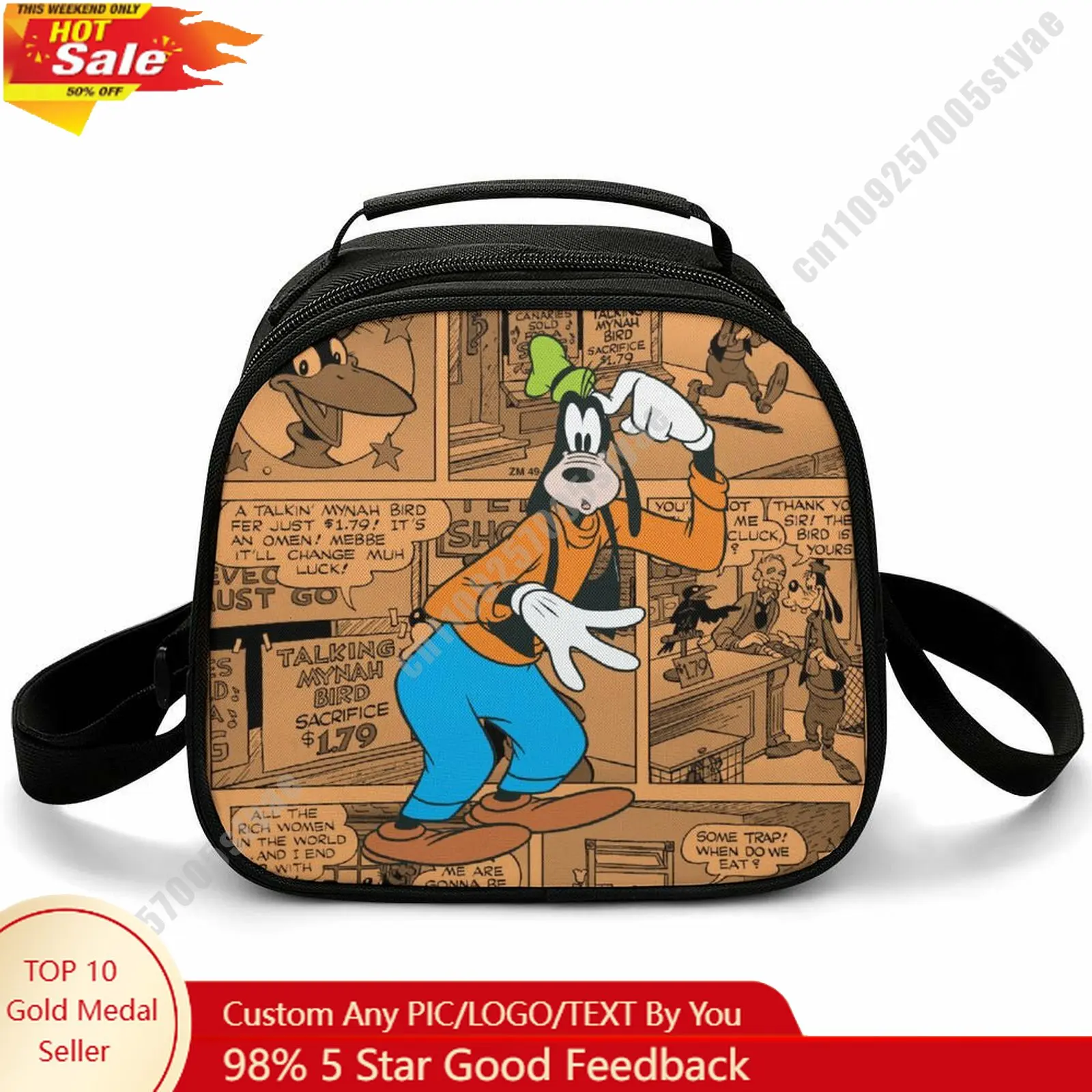 

Сумка для обеда Goofy с рисунками животных Диснея, сумка для бенто, с возможностью нанесения имени, фото, логотипа, ланчбокс, незаменимая сумка для пикника