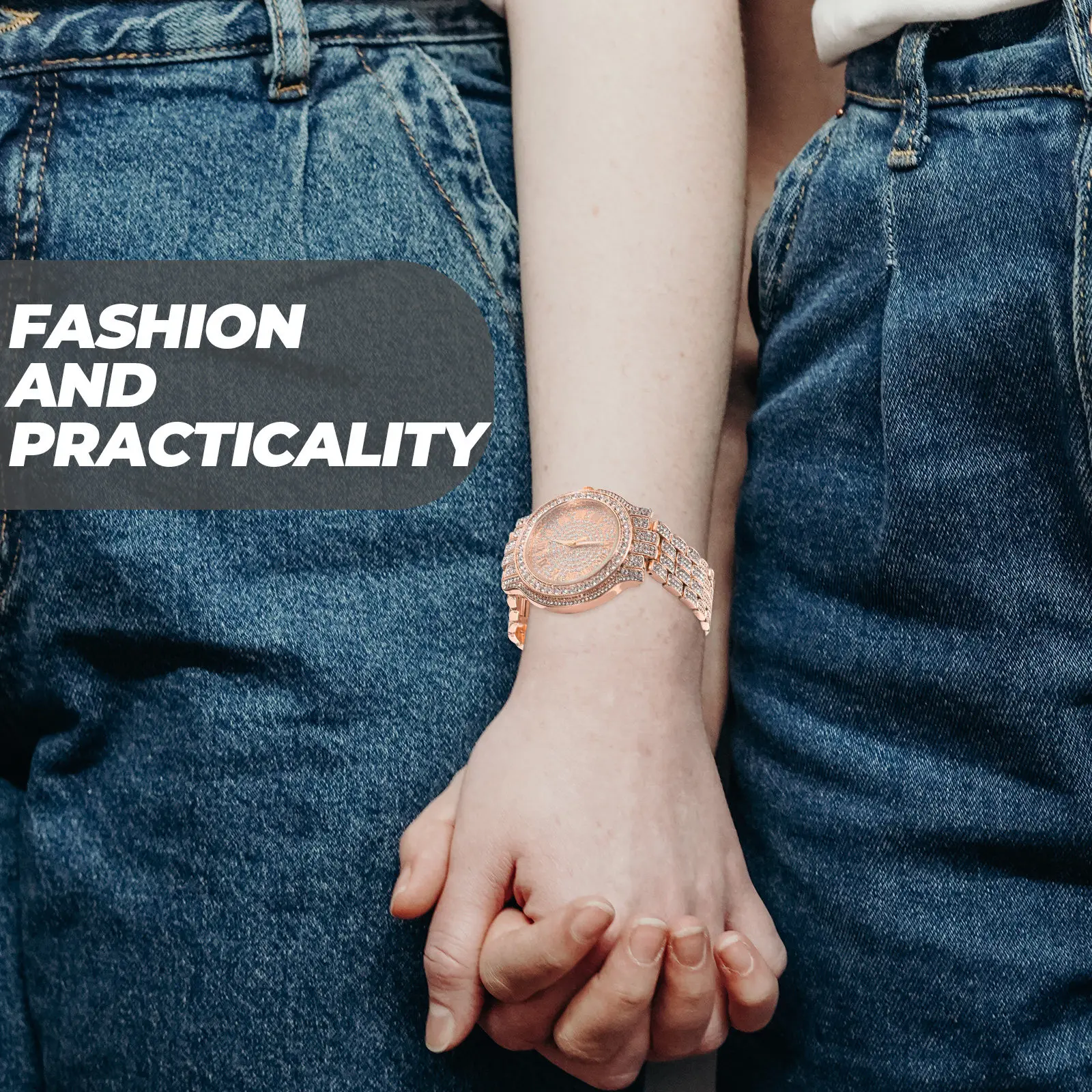 

Fashionable Rhinestone Women Wrist Watch Sparkling Crystal Encrusted Dial Accurate Quartz Movement Comfortable Polished Strap