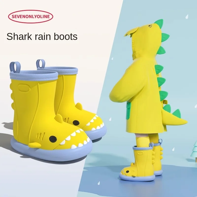 Little Shark sepatu bot hujan anak-anak, sepatu bot air anti licin kartun untuk sekolah dasar balita, sepatu bot hujan bayi